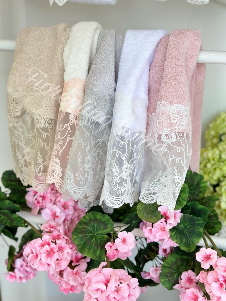 Set asciugamani in misto lino con rouches viso + ospite - vari colori disponibili - Linea Cloe - L'Atelier17